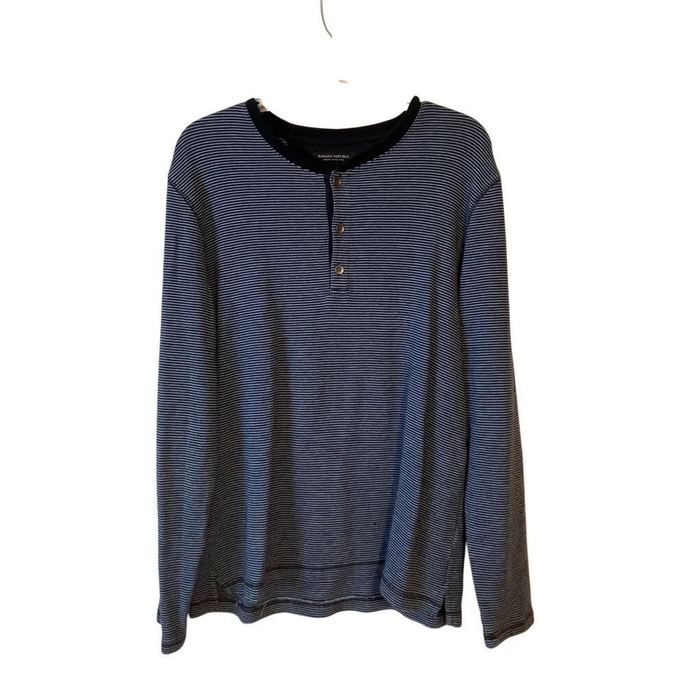 Banana Republic Striped LS Henley Shirt L